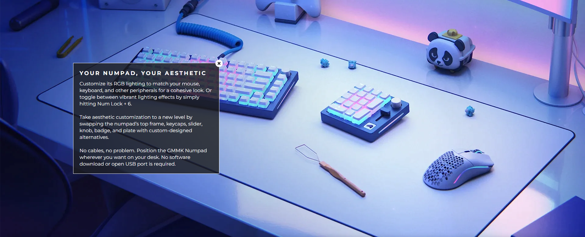 A large marketing image providing additional information about the product Glorious Prebuilt Mechanical Numpad - White Ice - Additional alt info not provided